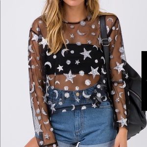 Star and moon mesh shirt